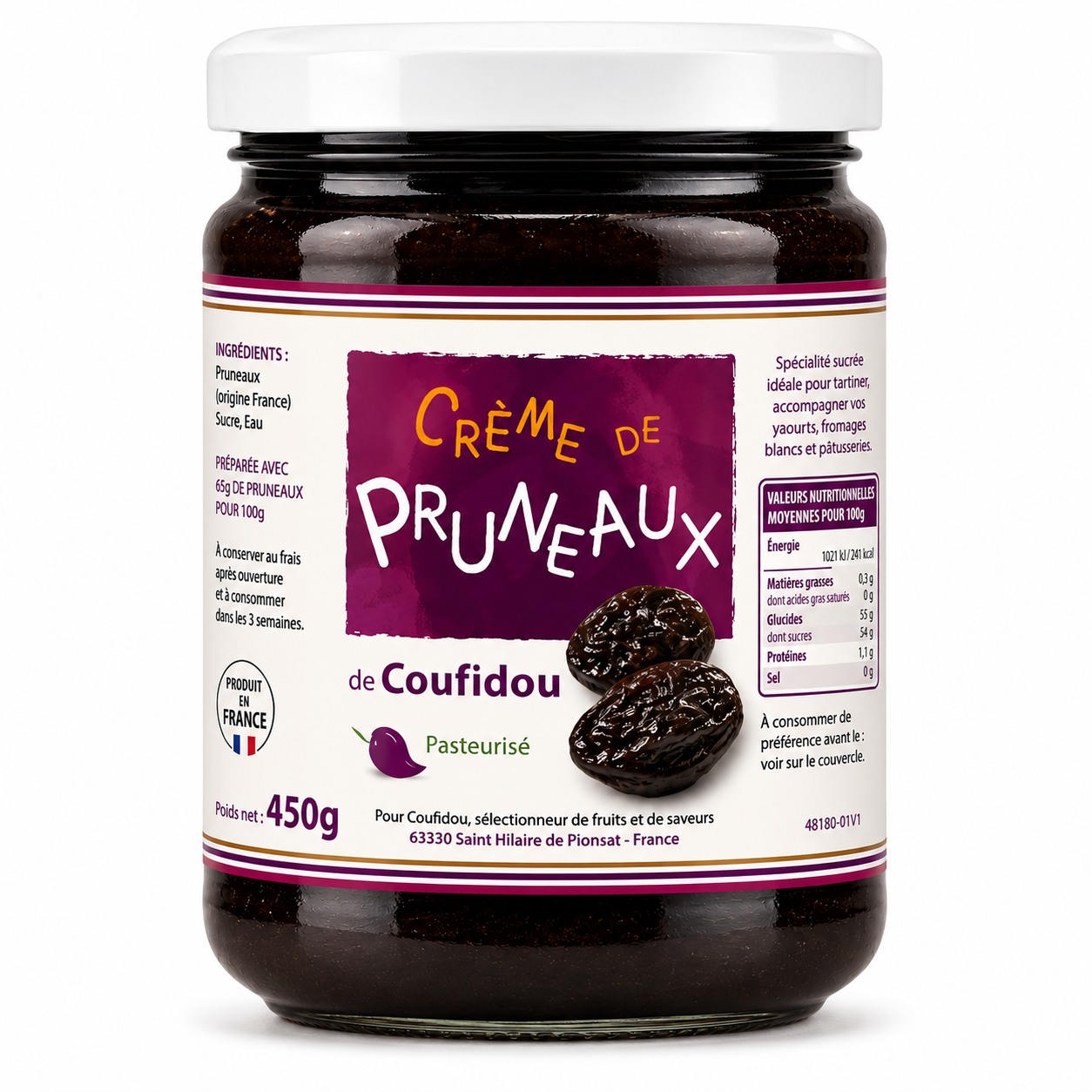 Crème de pruneau, pot de 450gr,