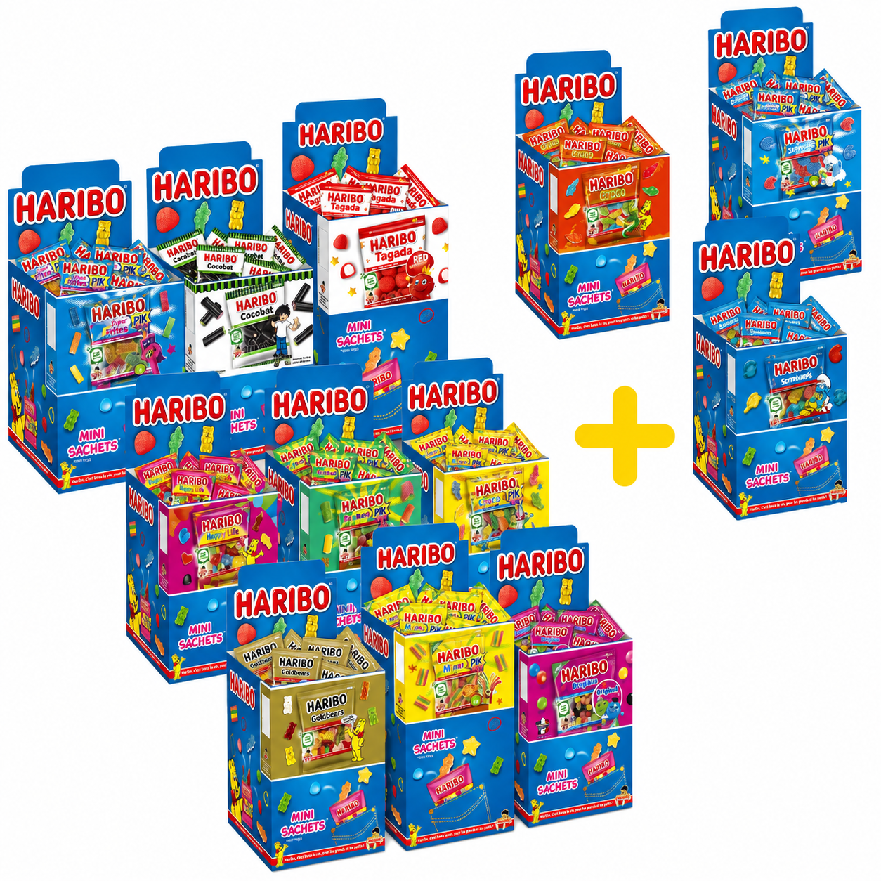9 Présentoirs + 3 Offerts de Mini Sachets Haribo 40g = 360 mini sachets
