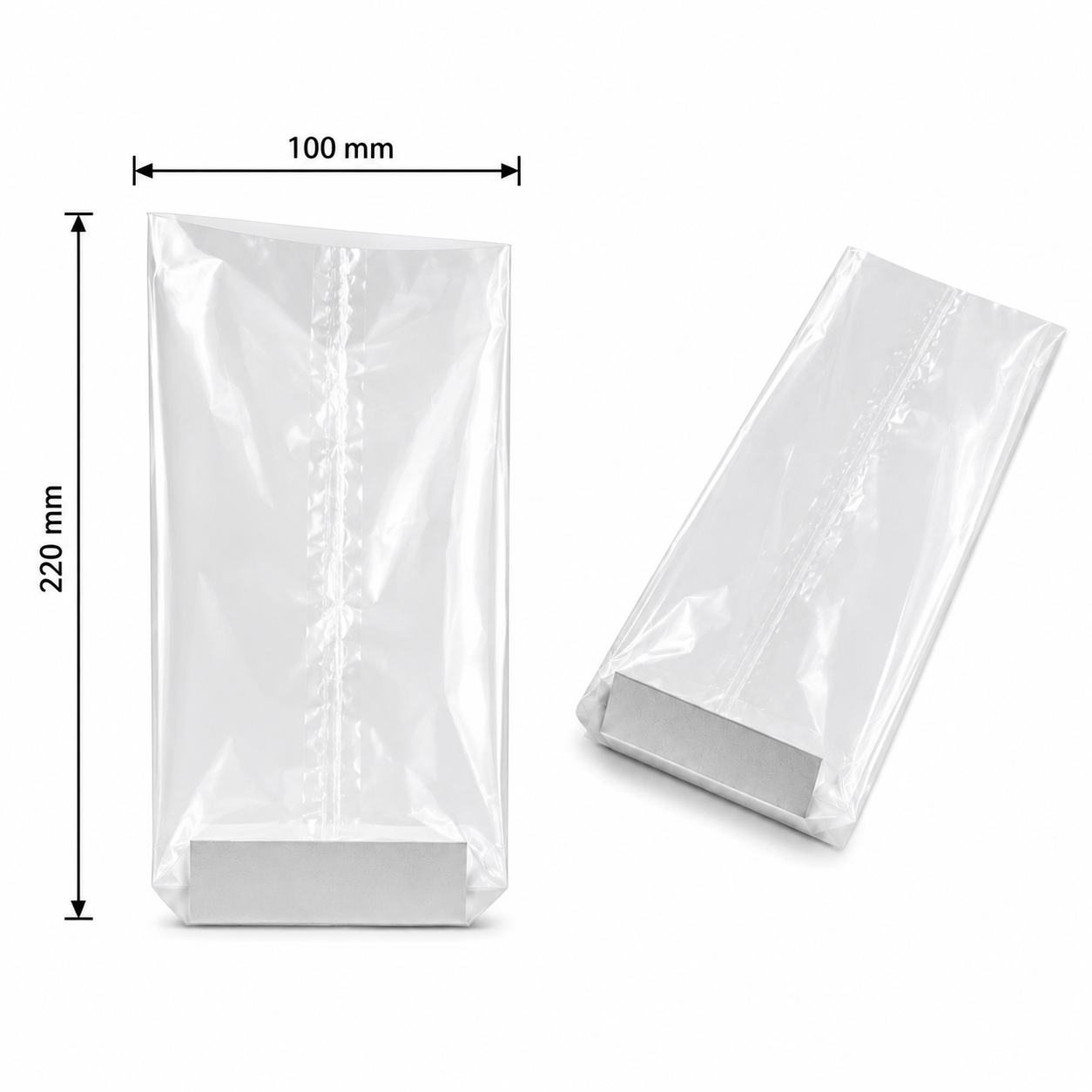 Boite de 100 sacs transparents, fond rigide,  dimensions : 140 x 305