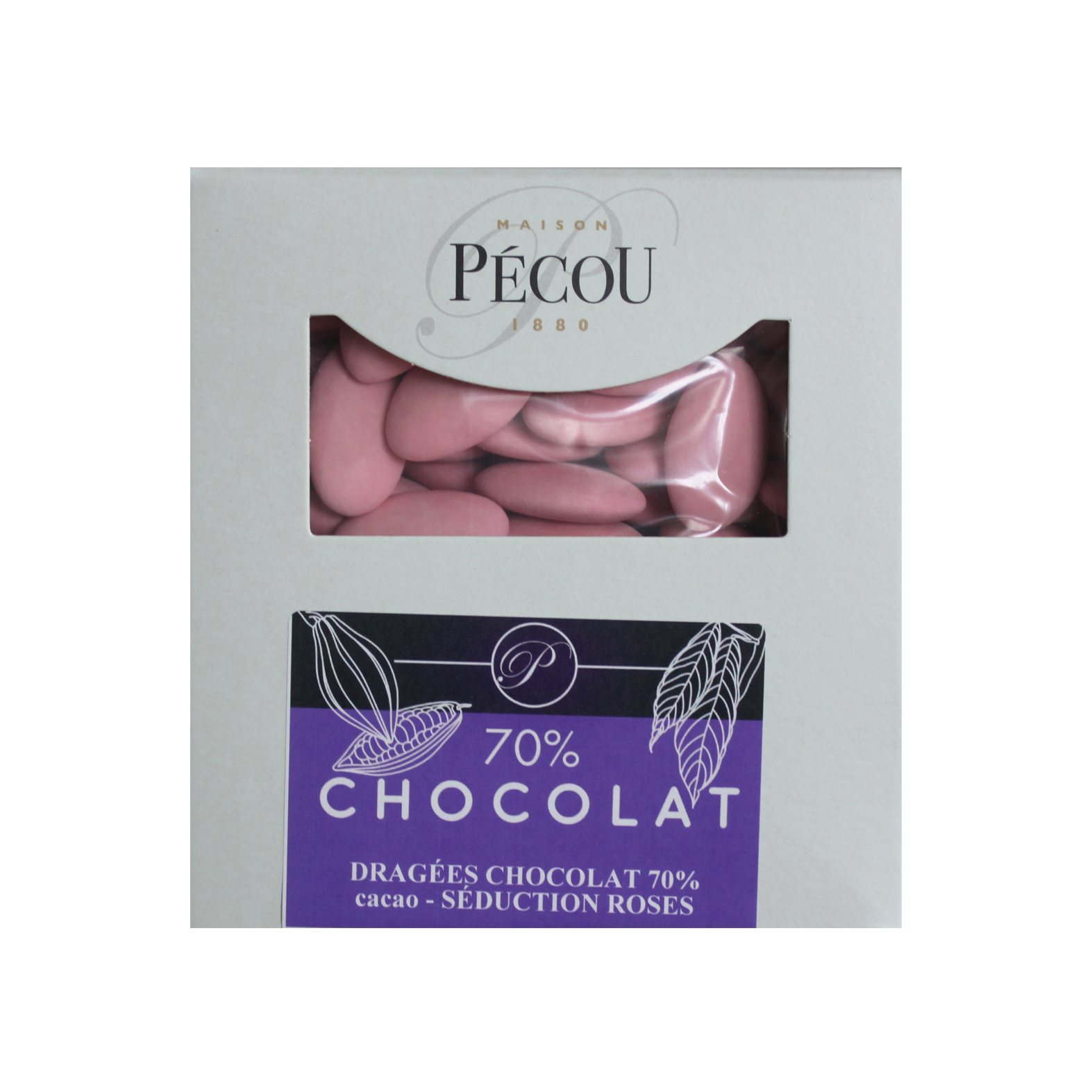 Dragée chocolat Pécou 70% cacao- Dragée Framboise 250g - Mariage