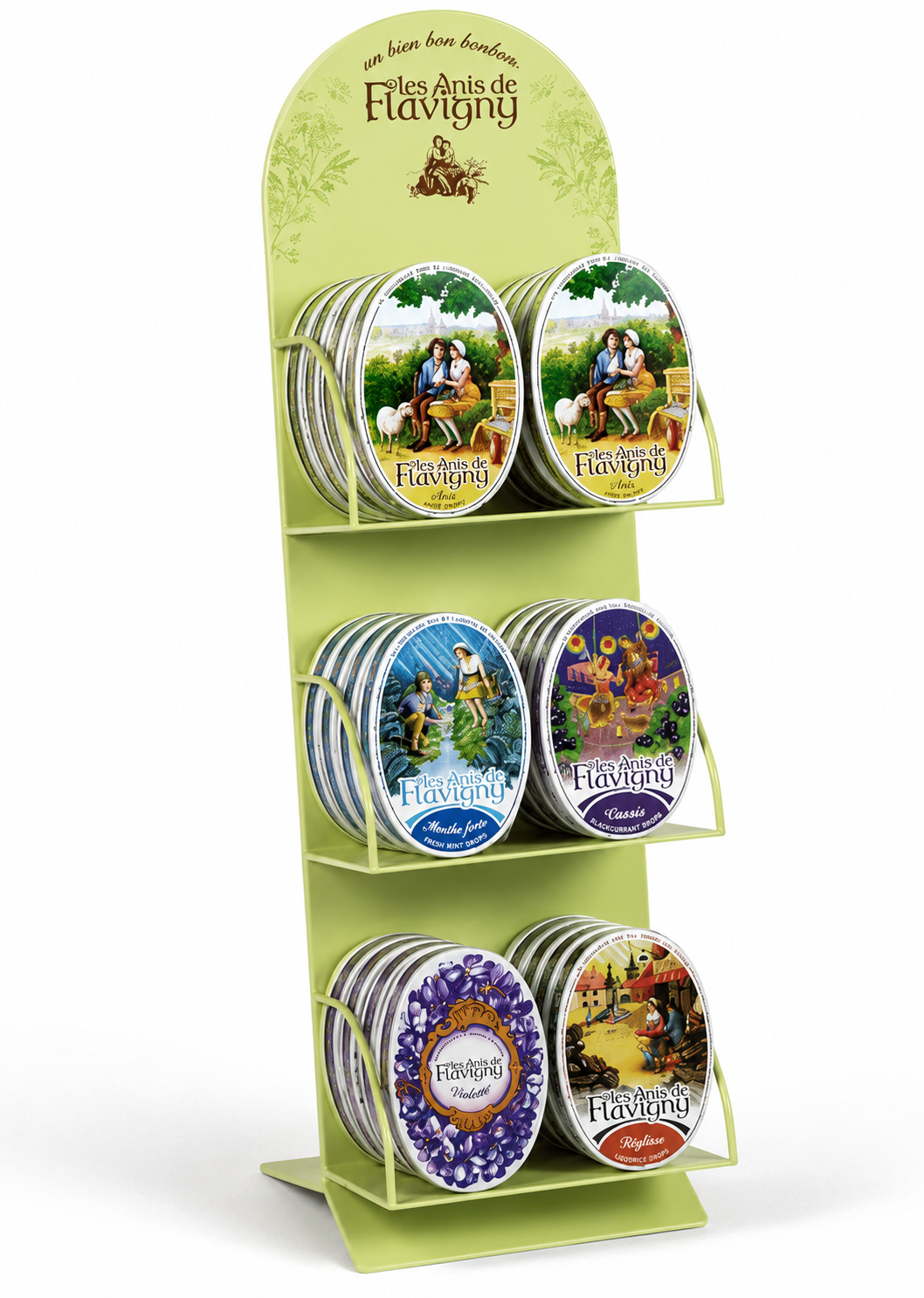 6 Displays de 12 Boîtes Ovales Anis de Flavigny + Présentoir de Comptoir Offert