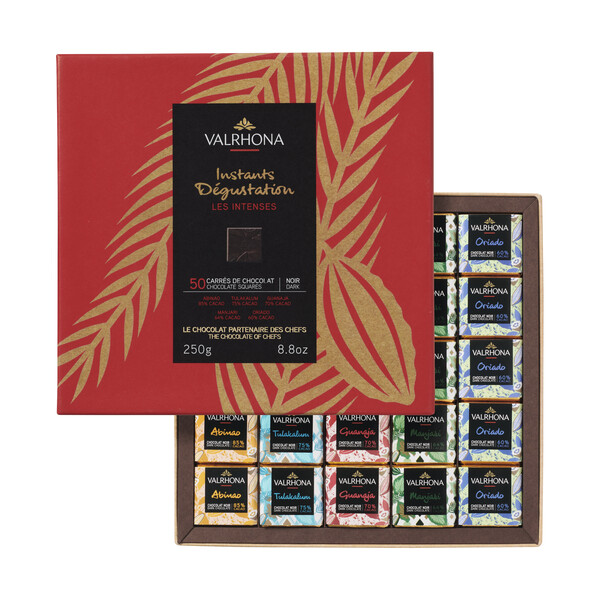 Coffret Les Intenses 50 carrés chocolat noir 250g Valrhona