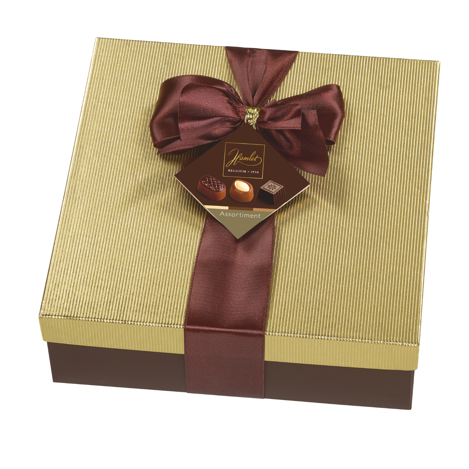 Assortiment de chocolats, boite carrée ruban, 500 gr, Hamlet