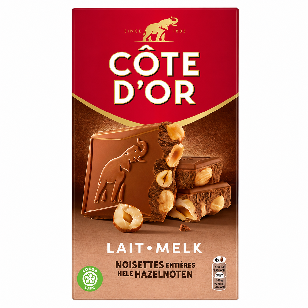 Tablette Lait Noisettes Entières 180gr CÔTE D'OR