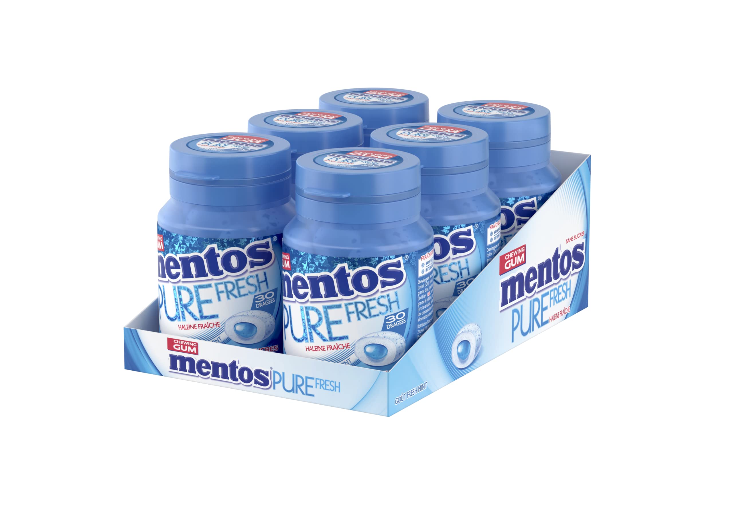 MENTOS GUM PURE FRESH Menthe– Lot de 6 bouteilles de 30 dragées