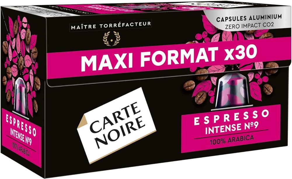 Espresso classique intensité n°9, boite de 30 capsules, compatible avec machine nespresso original, Carte Noire