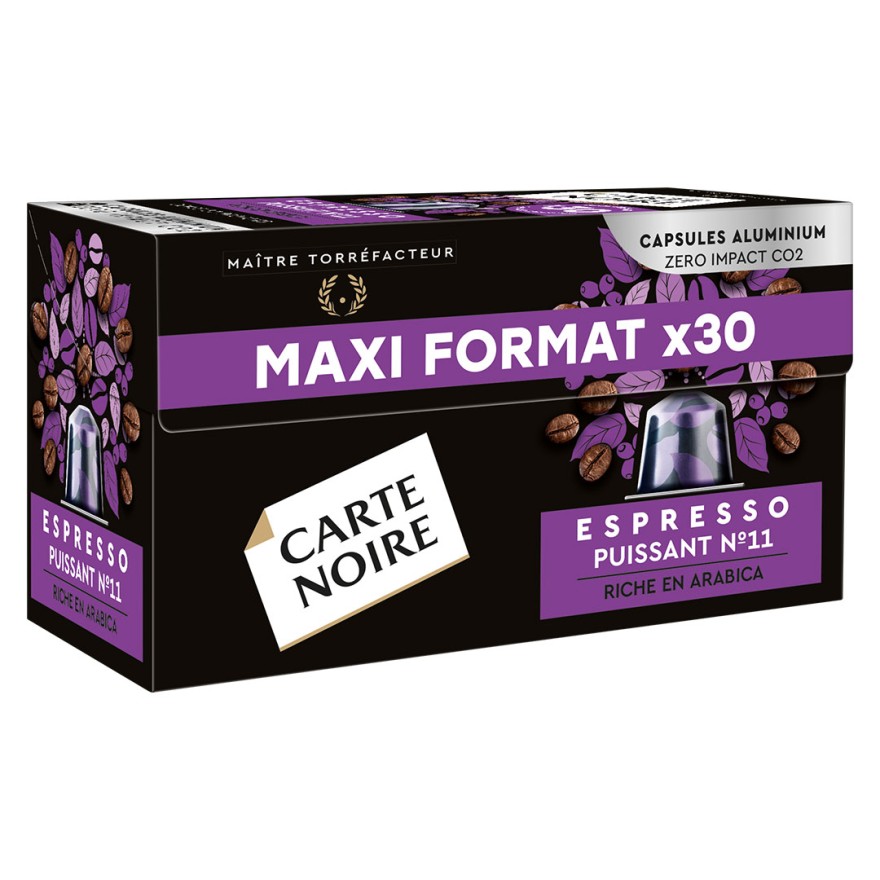 Espresso classique intensité n°11, boite de 30 capsules, compatible avec machine nespresso original, Carte Noire