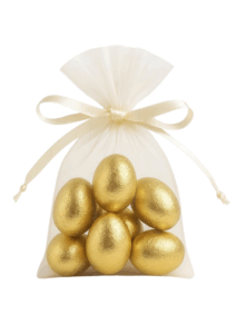 lot de 25 Sacs de 6 Œufs Pralinés Chocolat au Lait sous alu or
