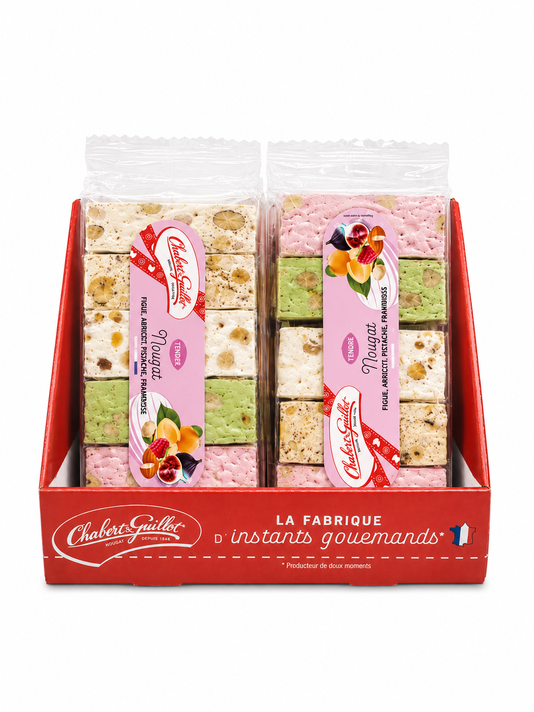 Barquette de Nougats tendre abricot, figue, framboise, pistache 90g