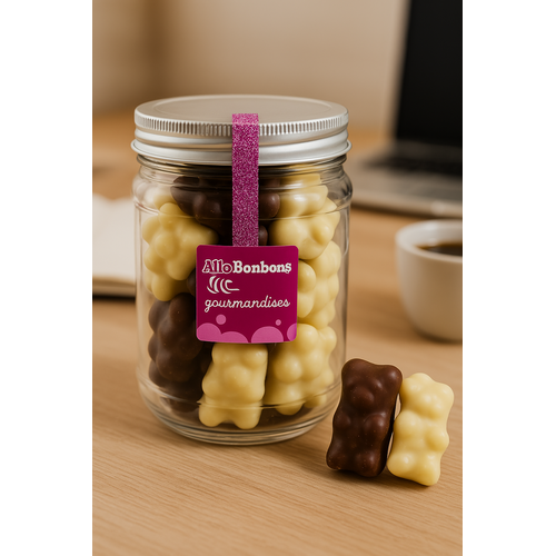 Assortiment d'oursons au chocolat lait et blanc