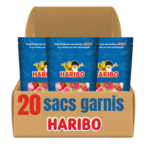 3 Délicieux sachet papier Haribo garni, 100 g de plaisir sucré à découvrir.