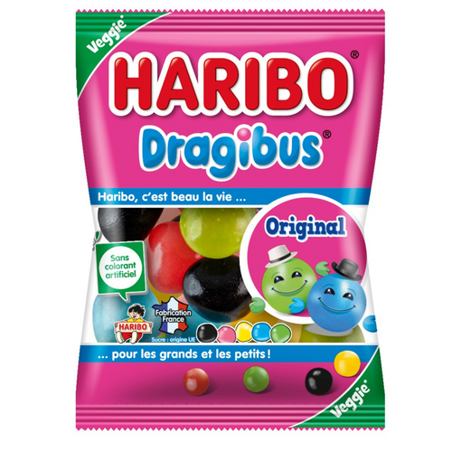 Dragibus Haribo en sachets de 10g, un délice sucré à partager en famille ou entre amis.