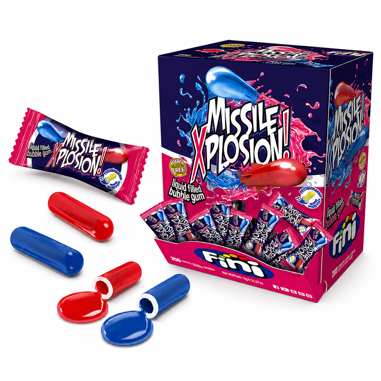Chewing Gum Missile Explosion FINI – Boîte de 200 Chewing-Gums Fruités et Acidulés