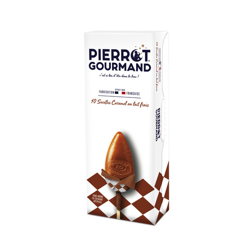 Etui de 10 sucettes saveur caramel 130gr Pierrot Gourmand