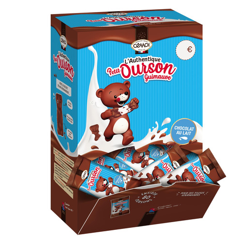 Présentoir de 80 oursons au chocolat au lait emballés individuellement
