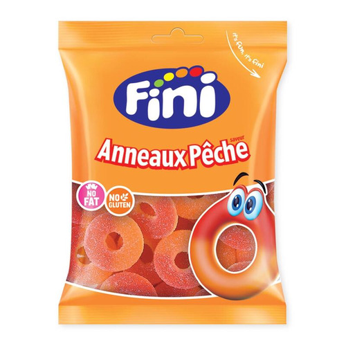Carton de 12 sachets Anneaux Pêche Fizz Halal Fini 90 g