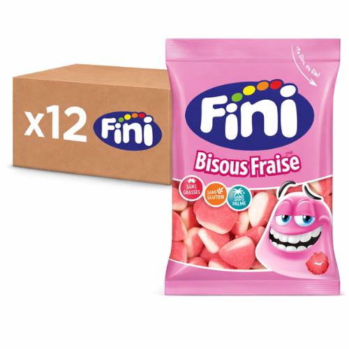 Carton de 12 sachets 90 g Bisous Fraise Sucrés Halal Fini