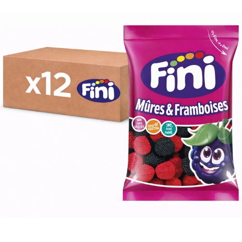 Carton de 12 sachets 90 g Bonbons mûres et framboises Halal Fini