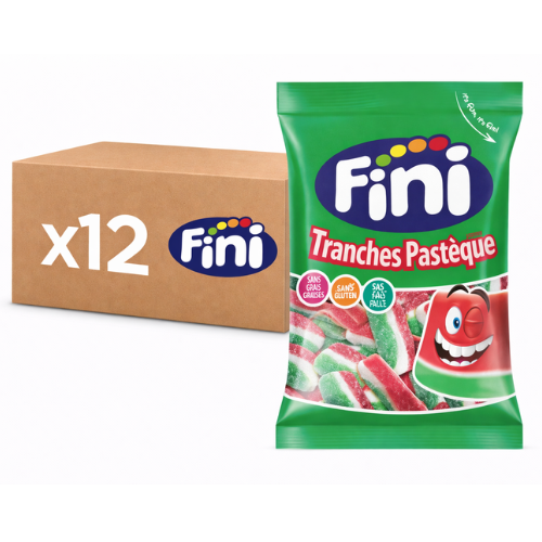Carton de 12 sachets de 90 g Bonbons Tranches Pastèque Fizz Halal Fini