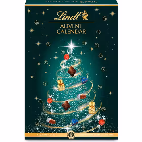 Lindt - Calendrier de l'Avent Assortiment de Chocolats au Lait, Noirs et Blancs - 221 g