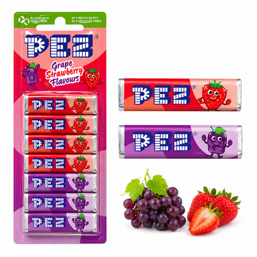 PEZ Blister de 8 Recharges Raisin et Fraise – Lot de 12