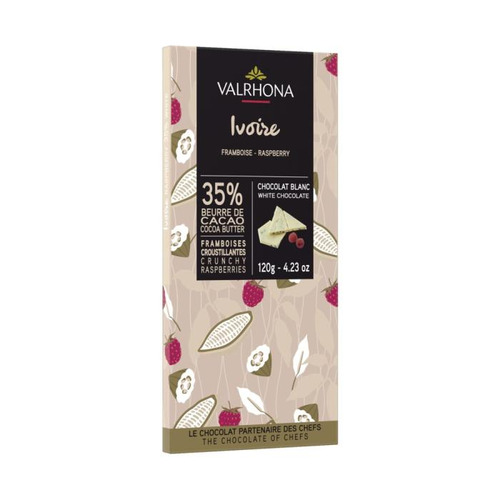 Tablette Framboise Ivoire 120gr , VALRHONA
