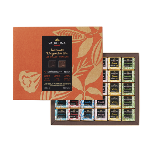 Coffret Les Collectionneurs 60 carrés chocolat noir 300g Valrhona