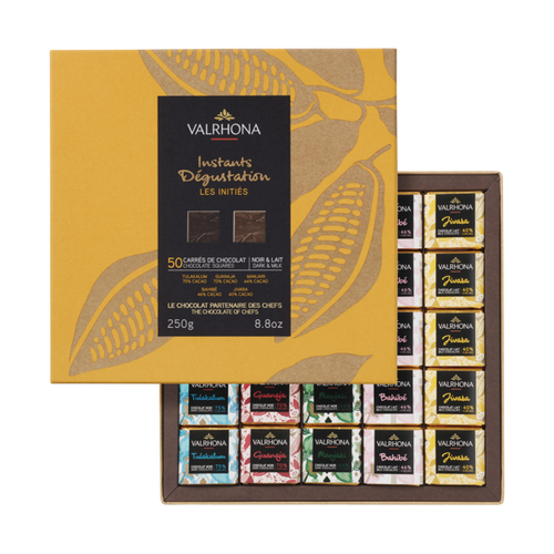 Coffret Les Initiés 50 carrés de chocolat noir et lait - 250 g Valrhona