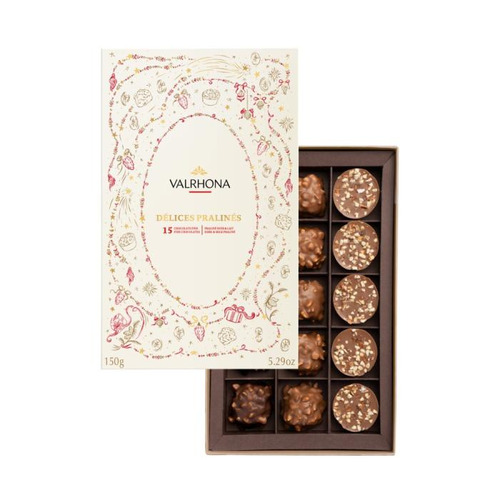 Coffret Délices pralinés noir et lait Noël 2026 - 150 g Valrhona